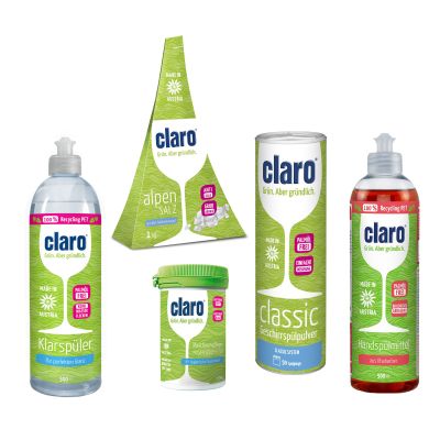 Présentation des différents produits claro dans le paquet Vaisselle Propre