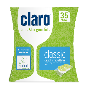 claro classic dishwasher tablets in green cardboard packaging
